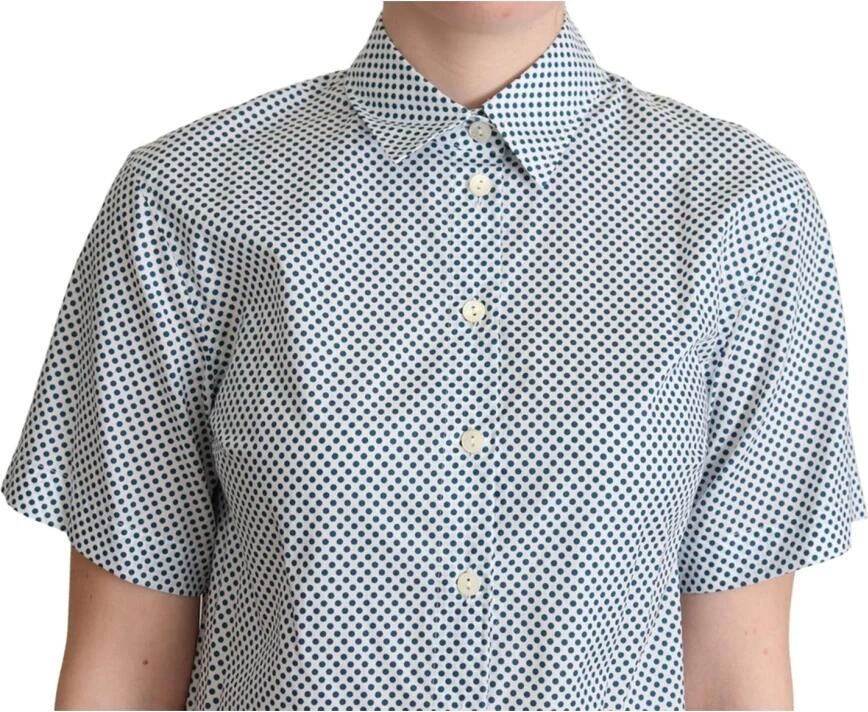 Dolce & Gabbana Blauw-witte gestippelde katoenen overhemd Blue Dames