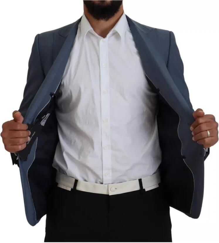 Dolce & Gabbana Blauwe Wol Stretch Slim Fit Jas Blue Heren