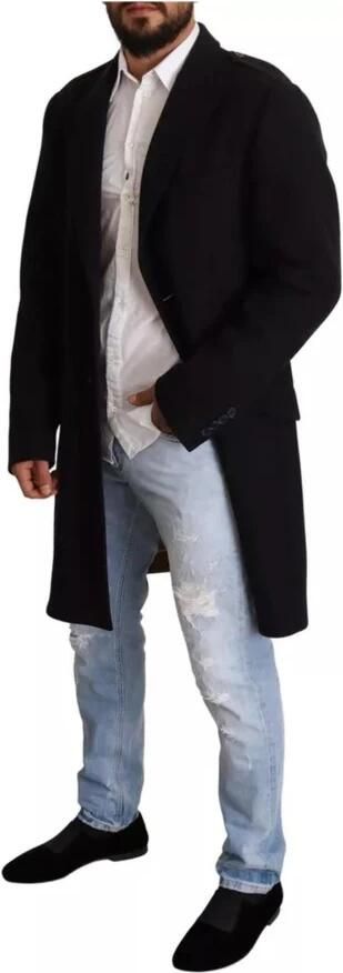 Dolce & Gabbana Blauwe Wollen Trenchcoat met Gouden Zijde Blue Heren - Foto 3