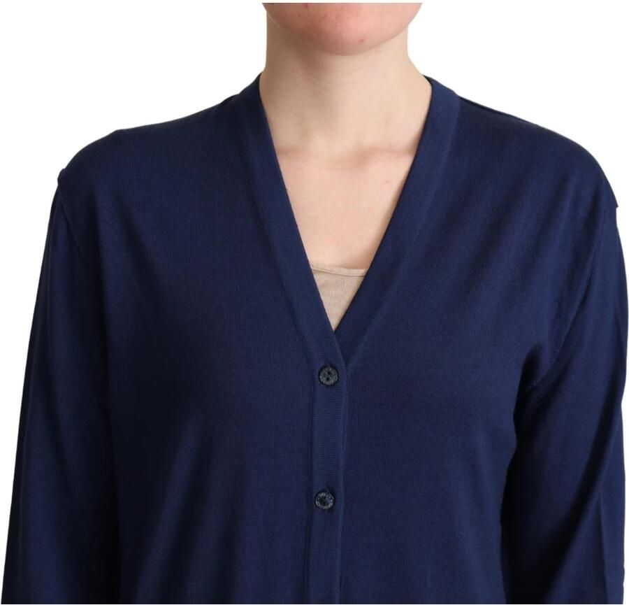 Dolce & Gabbana Blue Button Cardigan Virgin Wool Sweater Blauw