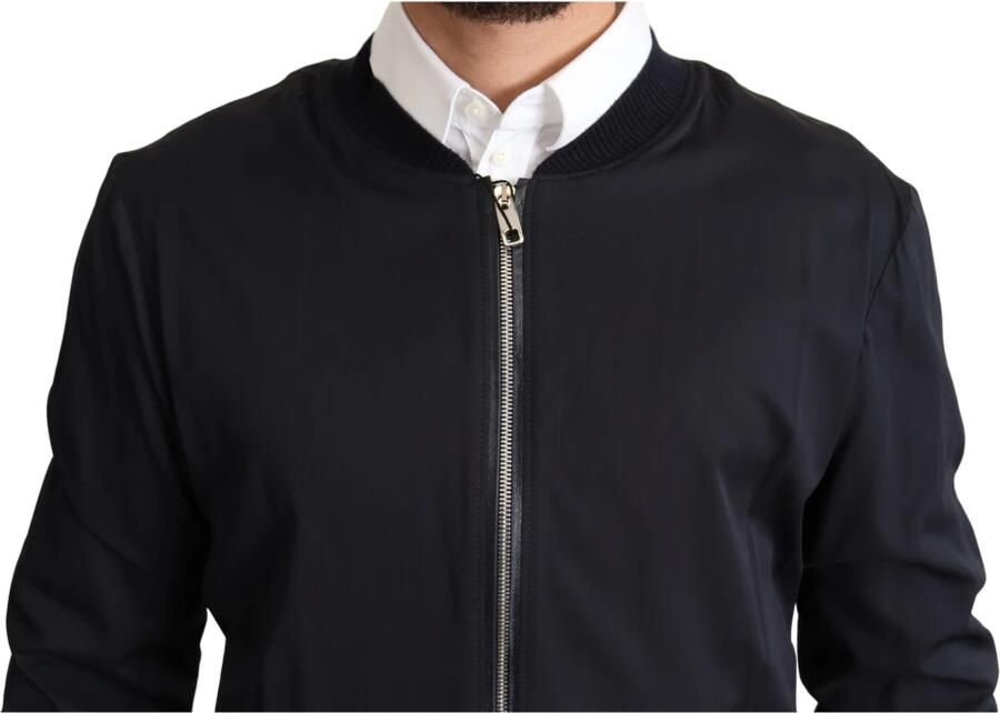 Dolce & Gabbana Blauwe Zijden Korte Bomber Heren Jas Blue Heren - Foto 2
