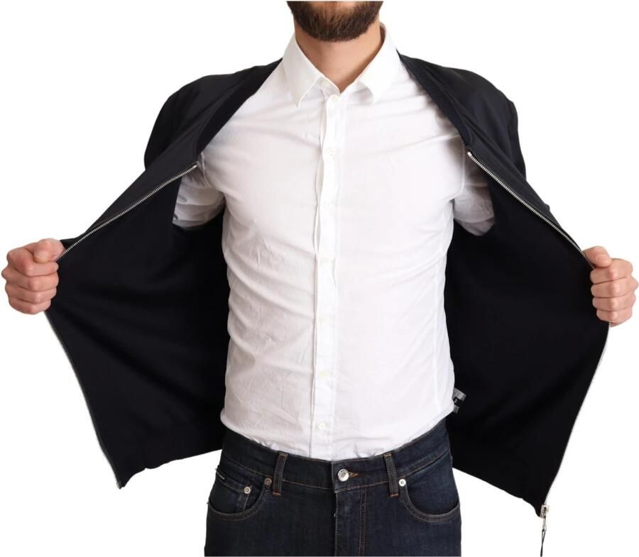 Dolce & Gabbana Blauwe Zijden Korte Bomber Heren Jas Blue Heren