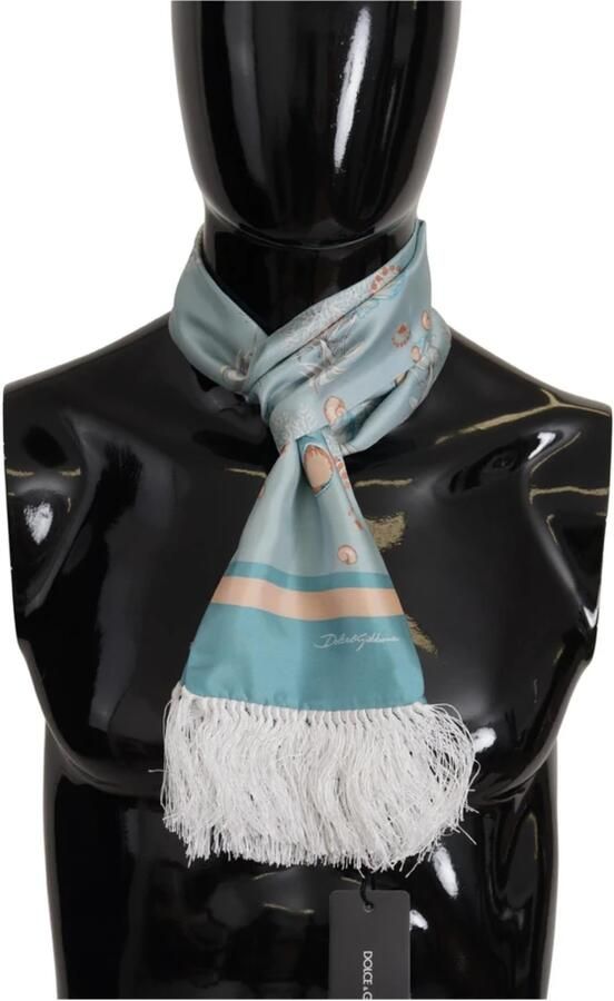 Dolce & Gabbana Blauwe Zijden Schelpenprint Sjaal met Franjes Blue Unisex - Foto 6