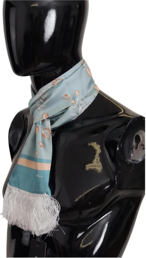 Dolce & Gabbana Blauwe Zijden Schelpenprint Sjaal met Franjes Blue Unisex - Foto 5