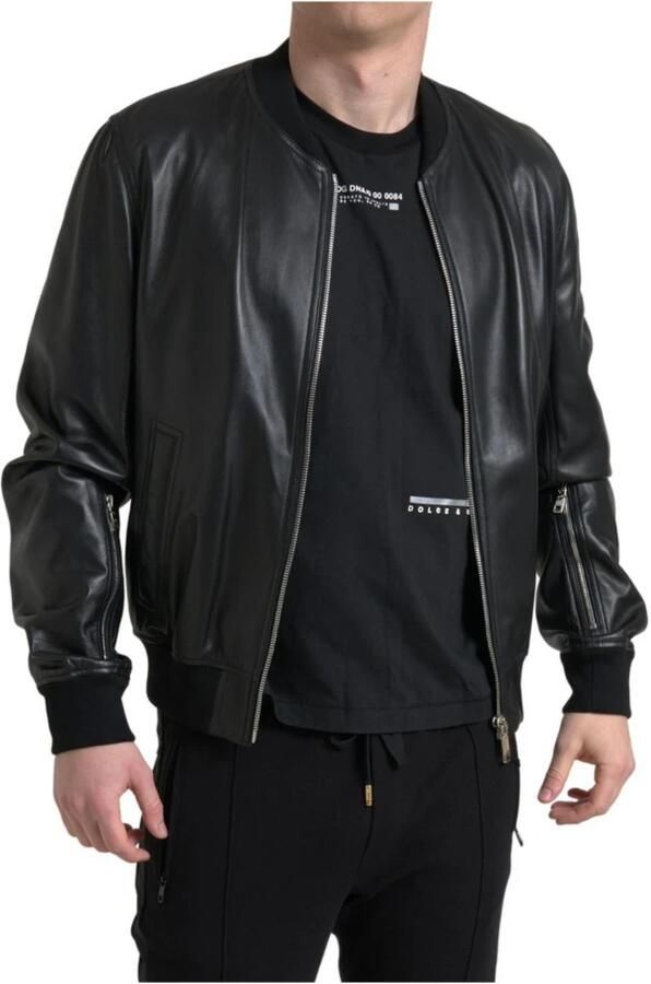 Dolce & Gabbana Elegante zwarte leren bomberjack Black Heren - Foto 6