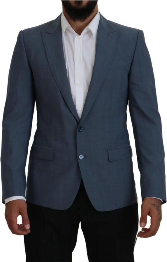 Dolce & Gabbana Blauwe Wol Stretch Slim Fit Jas Blue Heren - Foto 7
