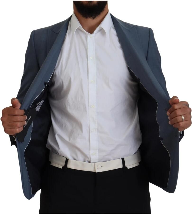 Dolce & Gabbana Blauwe Wol Stretch Slim Fit Jas Blue Heren