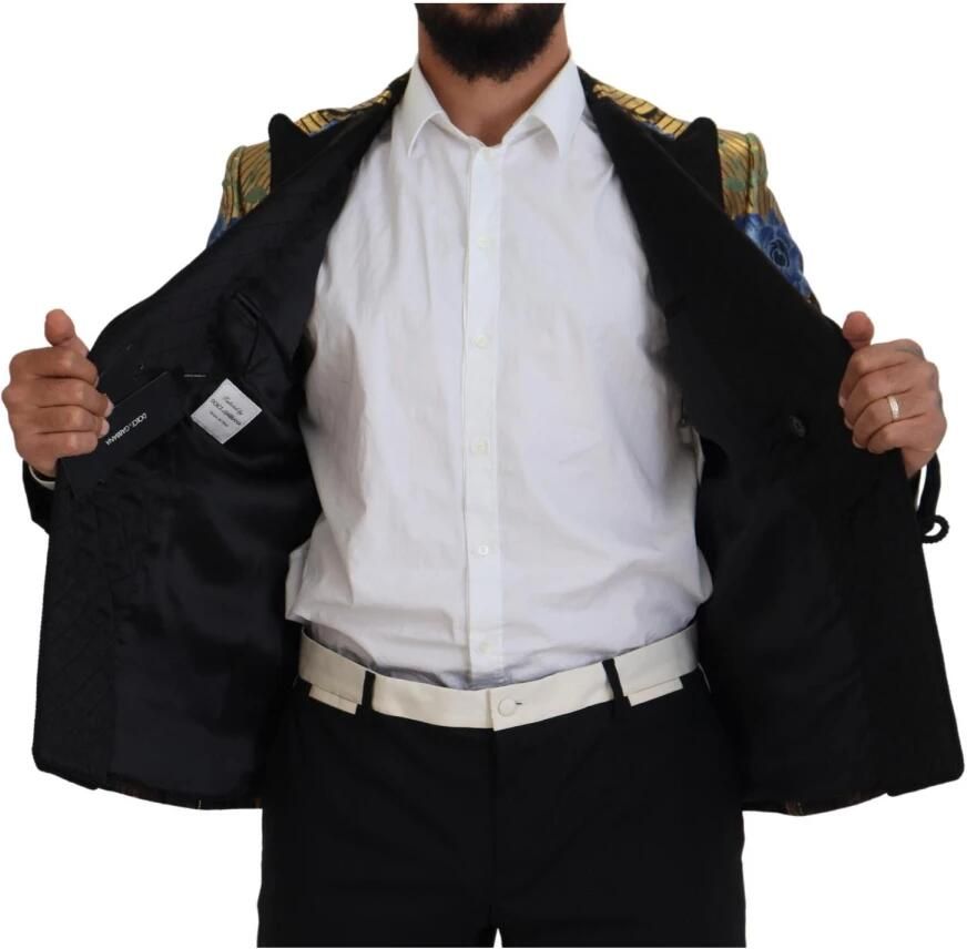 Dolce & Gabbana Gouden Bloemen Double Breasted Jas Blazer Multicolor Heren