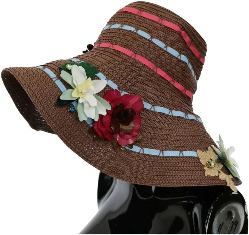 Dolce & Gabbana Elegante bloemen floppy hoed met brede rand Brown Dames - Foto 2