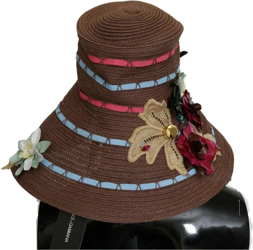 Dolce & Gabbana Elegante bloemen floppy hoed met brede rand Brown Dames
