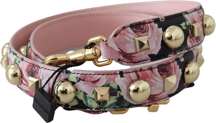 Dolce & Gabbana Roze Bloemen Gouden Studs Tas Accessoire Schouderband Yellow Dames