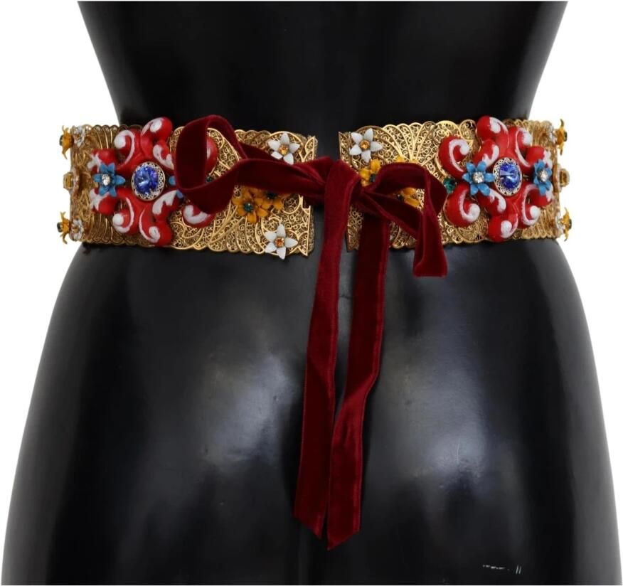 Dolce & Gabbana Bloemen Kristal Taille Riem Goud Multicolor Dames