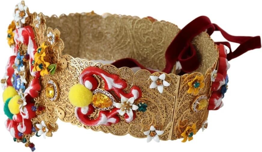 Dolce & Gabbana Bloemen Kristal Taille Riem Goud Multicolor Dames - Foto 5