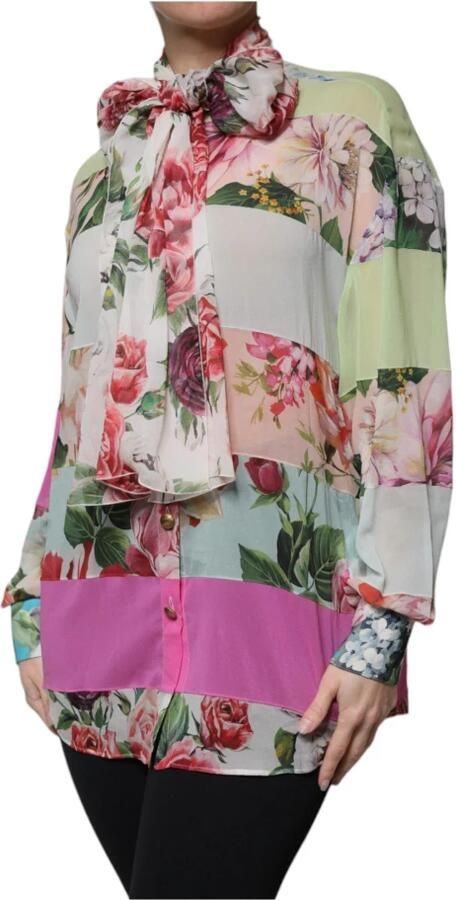 Dolce & Gabbana Bloemen Patchwork Ascot Kraag Zijden Top Multicolor Dames - Foto 5