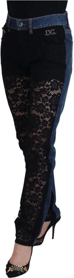 Dolce & Gabbana Zwarte Bloemen Kant Skinny Denim Jeans Blue Dames - Foto 9