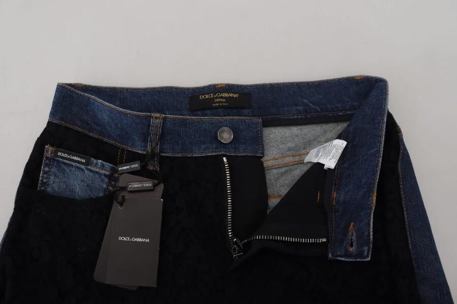 Dolce & Gabbana Zwarte Bloemen Kant Skinny Denim Jeans Blue Dames - Foto 7