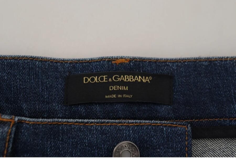 Dolce & Gabbana Zwarte Bloemen Kant Skinny Denim Jeans Blue Dames
