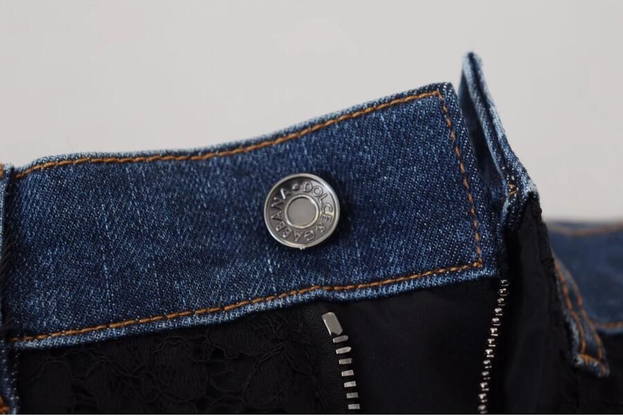 Dolce & Gabbana Zwarte Bloemen Kant Skinny Denim Jeans Blue Dames - Foto 5