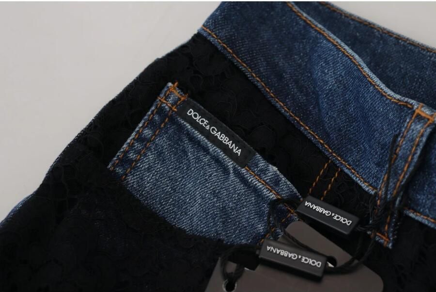 Dolce & Gabbana Zwarte Bloemen Kant Skinny Denim Jeans Blue Dames - Foto 2