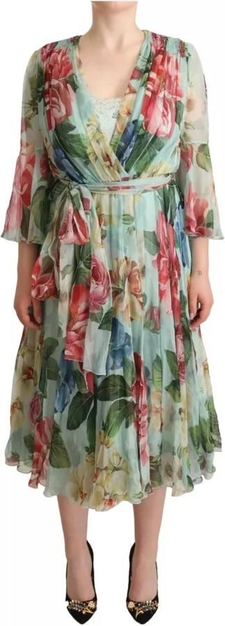 Dolce & Gabbana Multicolor Green Silk Wrap Gown Dress Meerkleurig Dames - Foto 5