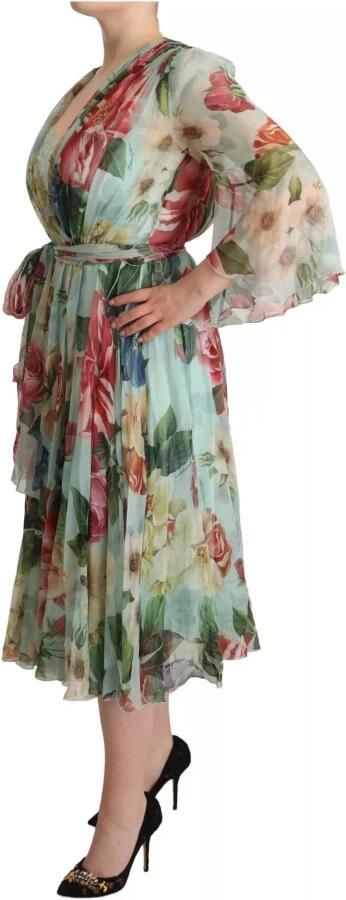 Dolce & Gabbana Multicolor Green Silk Wrap Gown Dress Meerkleurig Dames - Foto 4