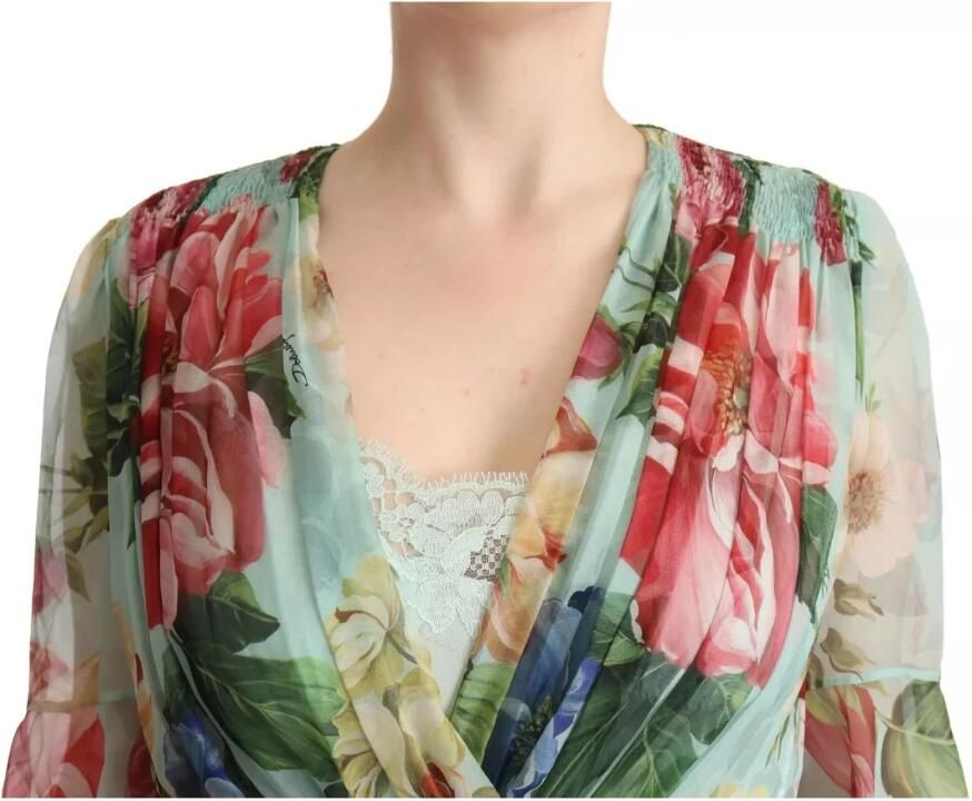 Dolce & Gabbana Multicolor Green Silk Wrap Gown Dress Meerkleurig Dames