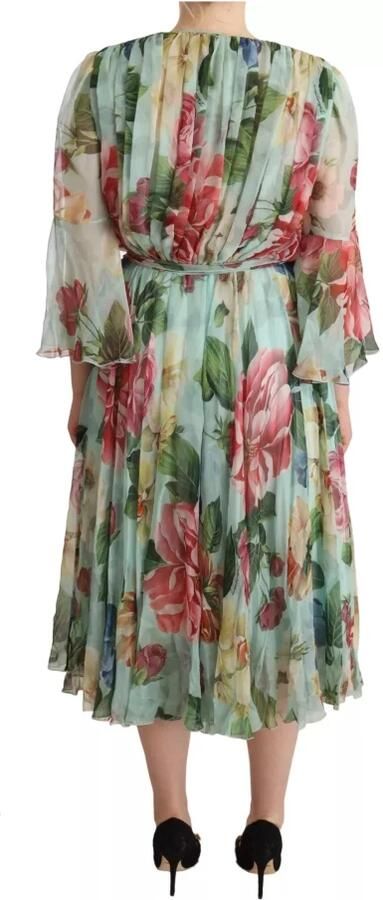 Dolce & Gabbana Multicolor Green Silk Wrap Gown Dress Meerkleurig Dames - Foto 3