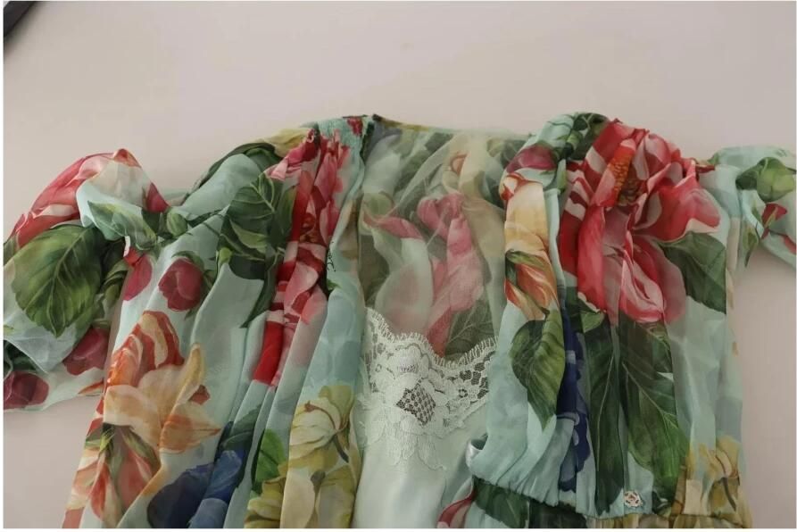 Dolce & Gabbana Multicolor Green Silk Wrap Gown Dress Meerkleurig Dames - Foto 2