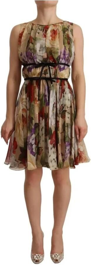 Dolce & Gabbana Beige Floral Sleeveless Round Neck Mini Dress Meerkleurig Dames - Foto 6