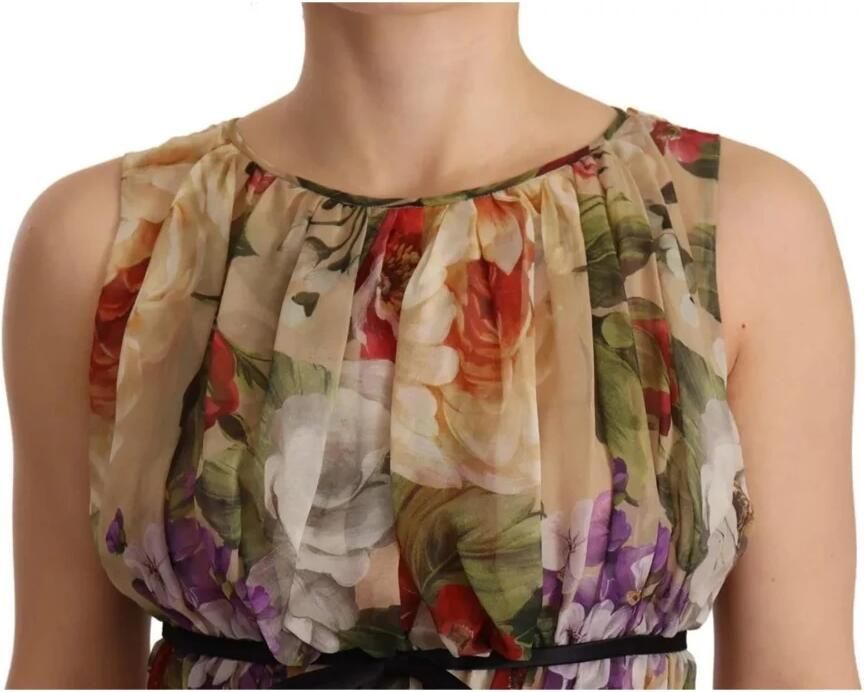 Dolce & Gabbana Beige Floral Sleeveless Round Neck Mini Dress Meerkleurig Dames - Foto 4