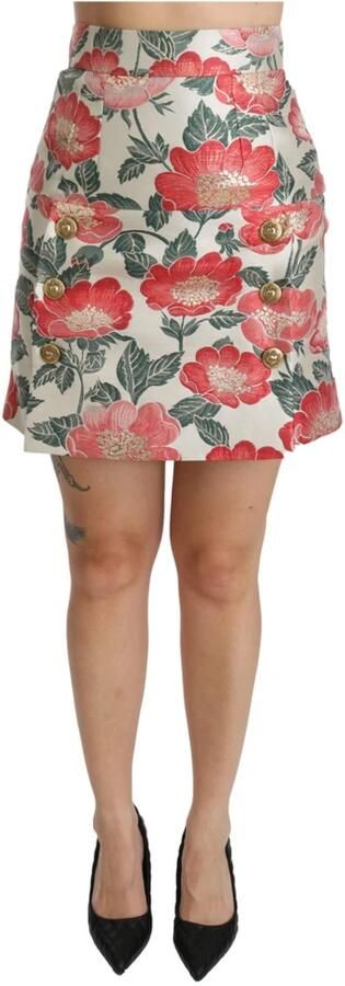 Dolce & Gabbana White Green Red Floral High Waist Mini Skirt Meerkleurig Dames - Foto 5