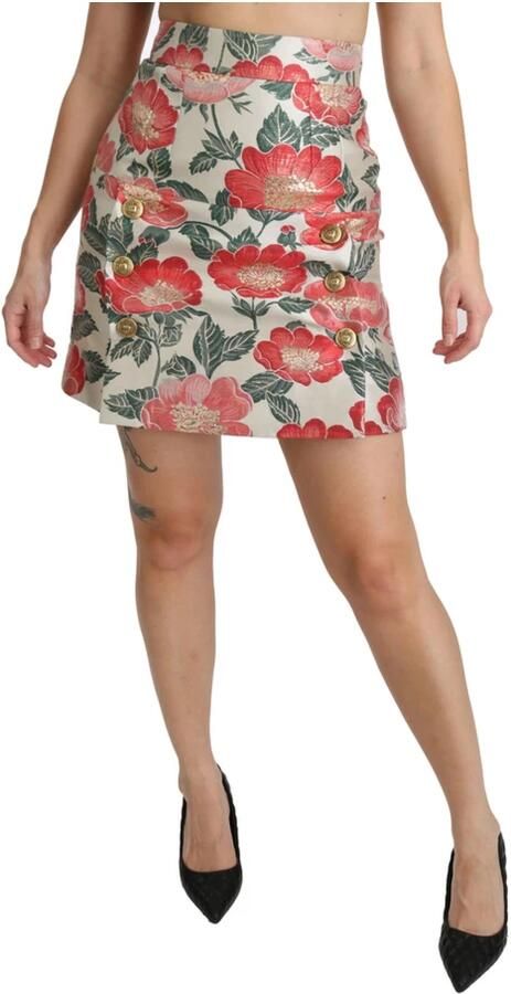 Dolce & Gabbana White Green Red Floral High Waist Mini Skirt Meerkleurig Dames