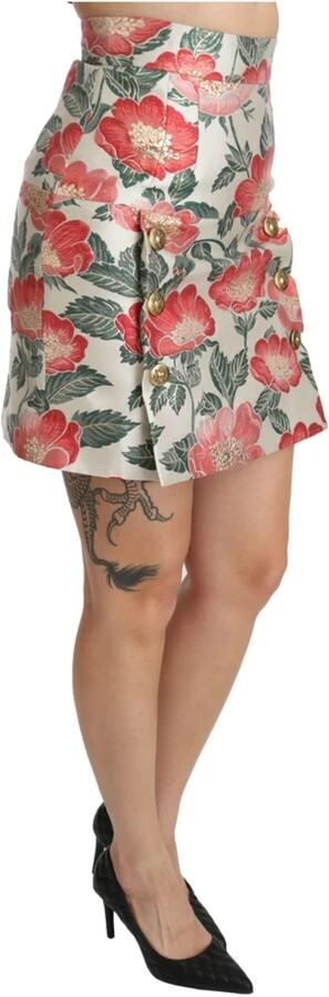 Dolce & Gabbana White Green Red Floral High Waist Mini Skirt Meerkleurig Dames - Foto 4