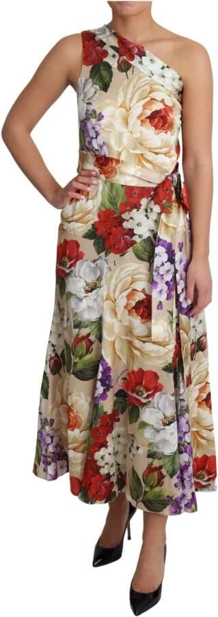 Dolce & Gabbana Elegant Bloemen Zijden One-Shoulder Maxi Jurk Multicolor Dames - Foto 2
