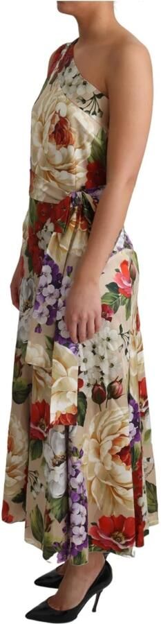 Dolce & Gabbana Elegant Bloemen Zijden One-Shoulder Maxi Jurk Multicolor Dames - Foto 5
