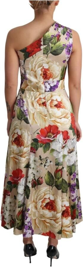 Dolce & Gabbana Elegant Bloemen Zijden One-Shoulder Maxi Jurk Multicolor Dames - Foto 4