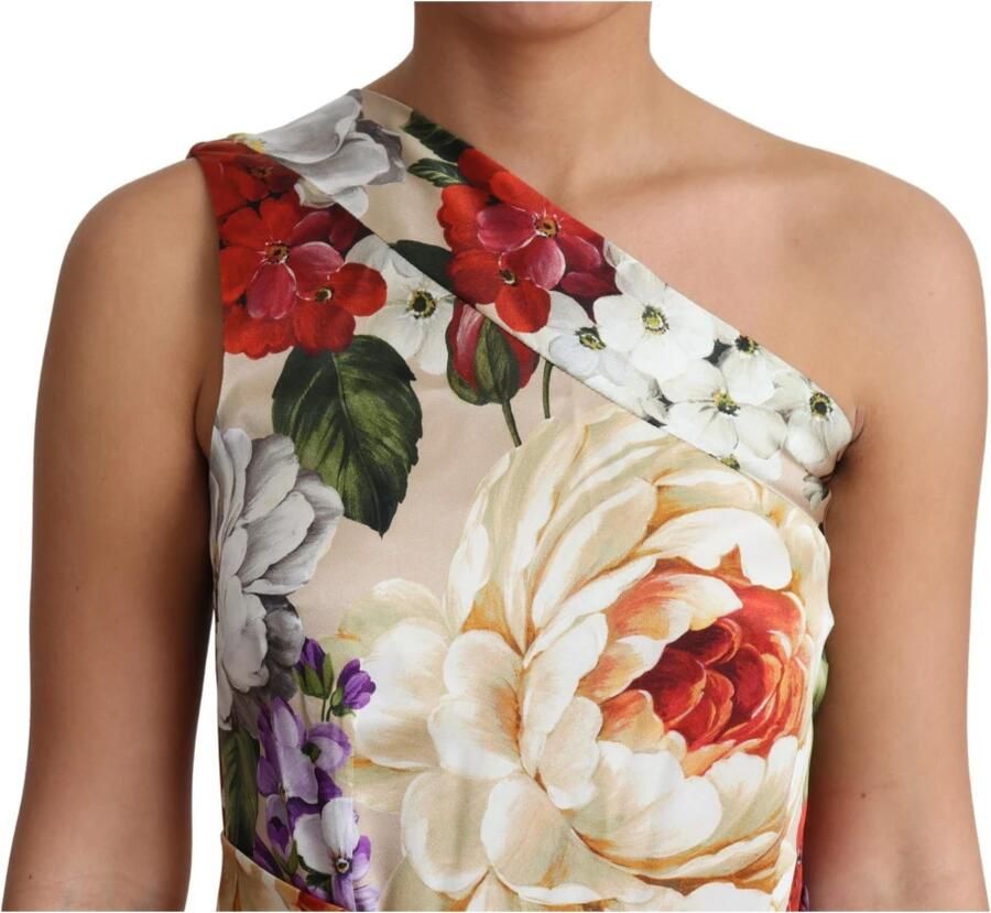 Dolce & Gabbana Elegant Bloemen Zijden One-Shoulder Maxi Jurk Multicolor Dames