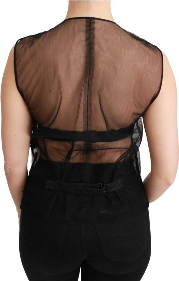 Dolce & Gabbana Black Floral Brocade Top Gilet Waistcoat Zwart Dames - Foto 2