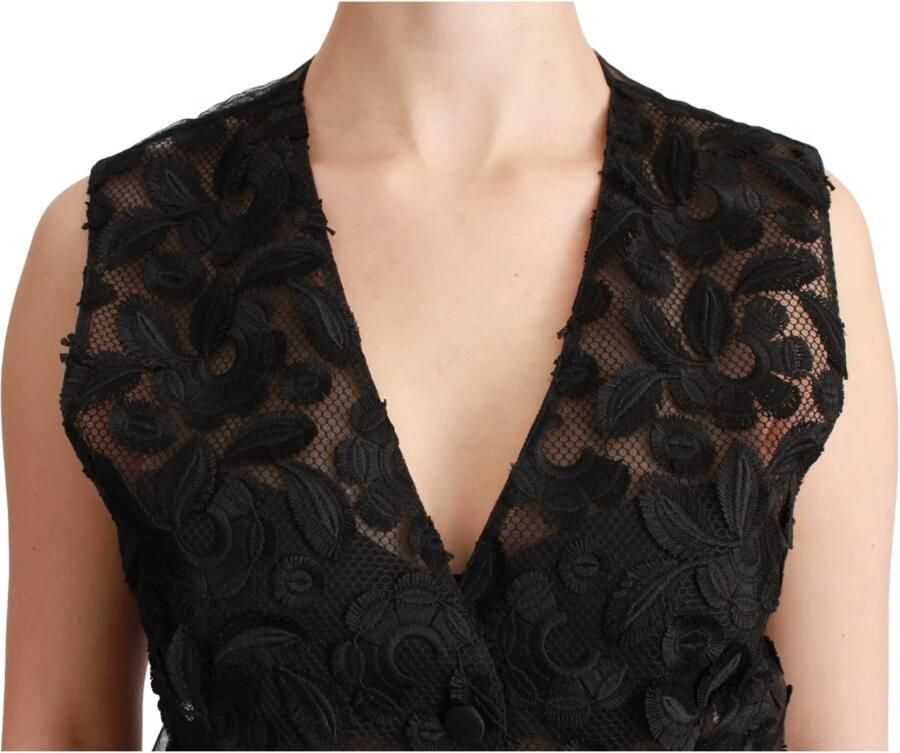 Dolce & Gabbana Black Floral Brocade Top Gilet Waistcoat Zwart Dames