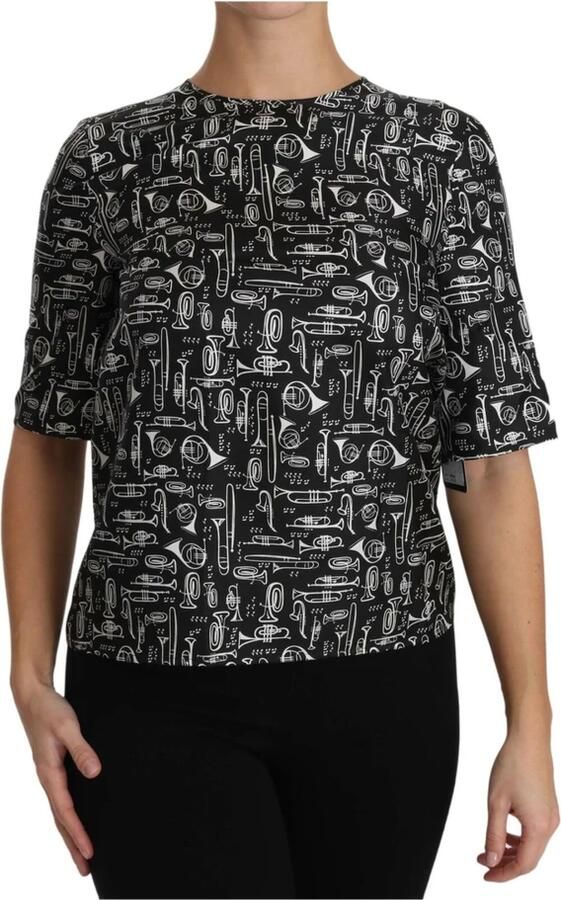 Dolce & Gabbana Zwarte Zijden Blouse met Muziekinstrumenten Black Dames - Foto 5