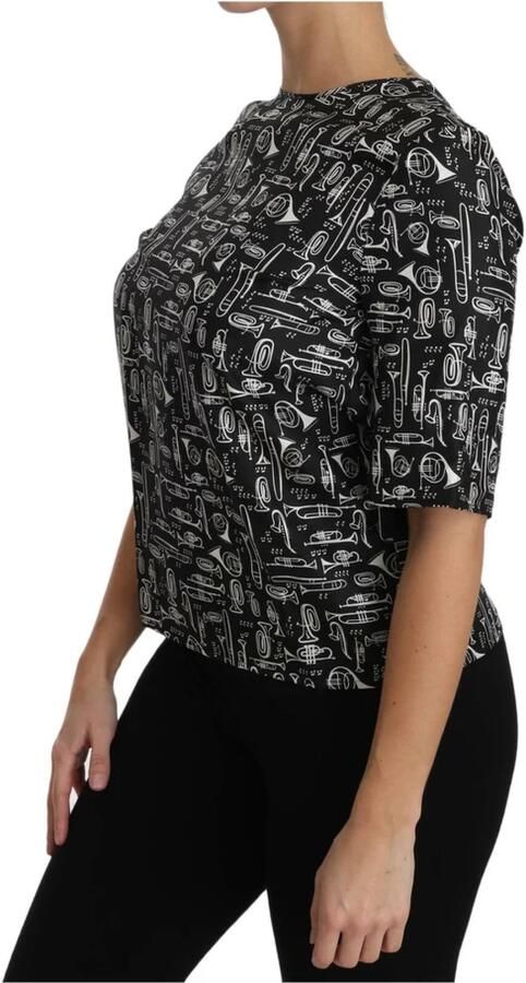 Dolce & Gabbana Zwarte Zijden Blouse met Muziekinstrumenten Black Dames - Foto 3