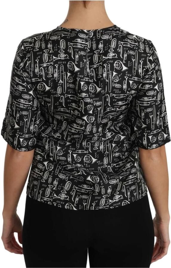 Dolce & Gabbana Zwarte Zijden Blouse met Muziekinstrumenten Black Dames - Foto 2