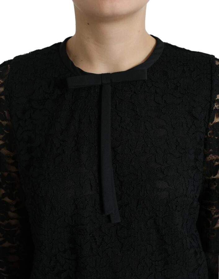 Dolce & Gabbana Elegante Zwarte Bloemenkanten Blouse Top Black Dames
