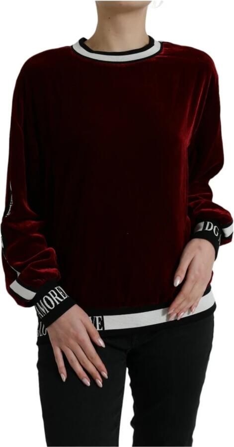 Dolce & Gabbana Bordeaux Velvet Ronde Hals Sweater Red Dames - Foto 6