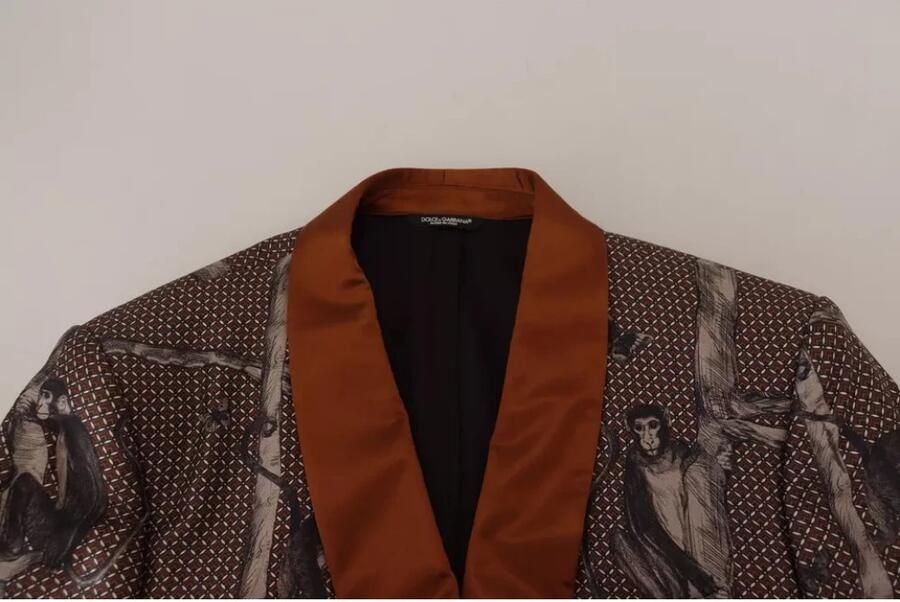Dolce & Gabbana Bronze Monkey Print Silk Slim Jacket Blazer Brown Heren - Foto 8