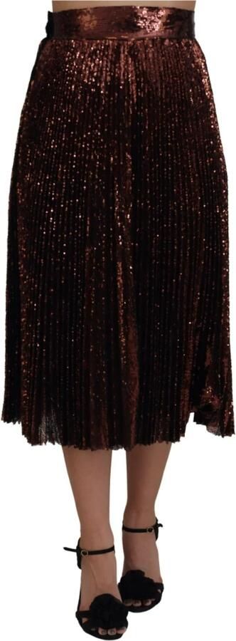 Dolce & Gabbana Bronzen Pailletten Hoge Taille A-lijn Maxi Rok Brown Dames - Foto 2