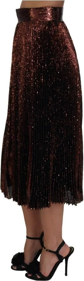 Dolce & Gabbana Bronzen Pailletten Hoge Taille A-lijn Maxi Rok Brown Dames - Foto 4