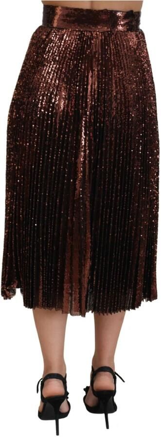 Dolce & Gabbana Bronzen Pailletten Hoge Taille A-lijn Maxi Rok Brown Dames - Foto 3
