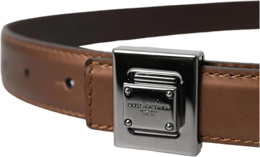 Dolce & Gabbana Bronzen Leren Vierkante Metalen Riem Brown Dames - Foto 4