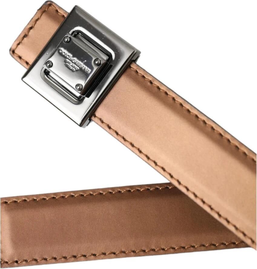 Dolce & Gabbana Bronzen Leren Vierkante Metalen Riem Brown Dames